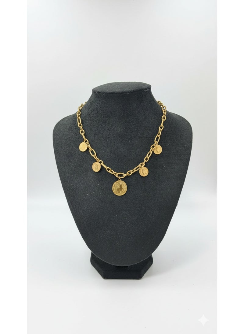 ورد سبيكة/سلسلة رقبة بوهيمية مطلية بالذهب بتصميم دوائر معدنية متدلية - أنيقة وعصرية. - Image 3